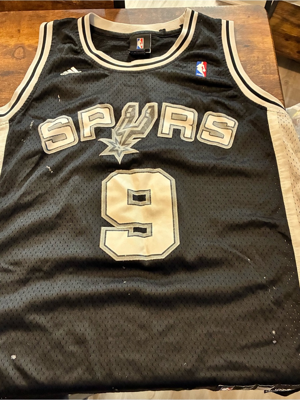 adidas San Antonio Spurs #9 Black and Silver Game Jersey